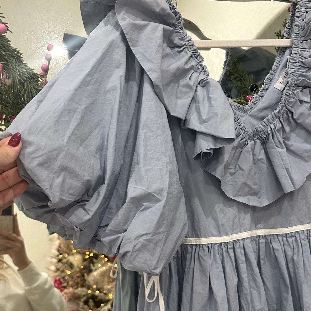 Chic Ruffle Mini Baby Doll Dress in Powder Blue - Picture 4 of 5